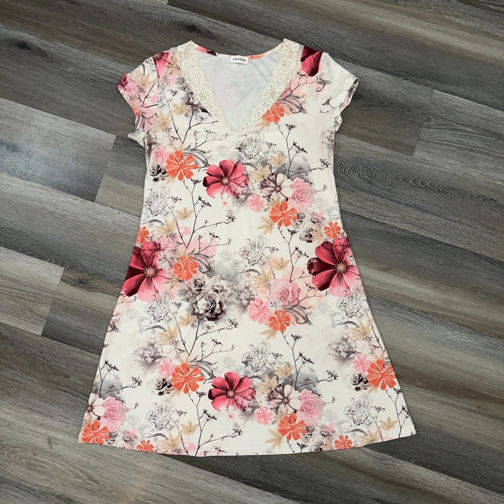 Arianne Floral Lace Trim Stretch Nightgown Soft Sleep Dress Estimated M - Picture 6 of 8